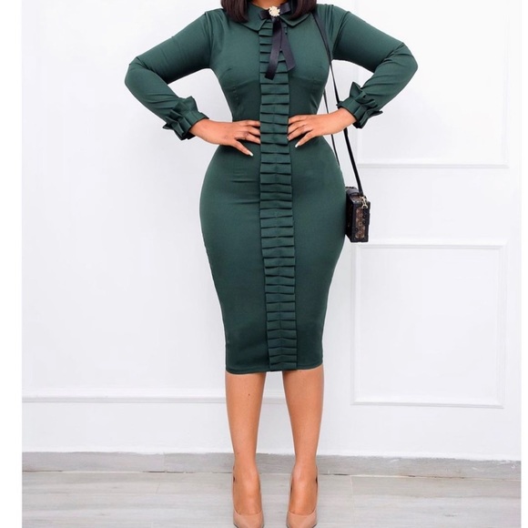 Green midi collared career dress - Picture 10 of 10